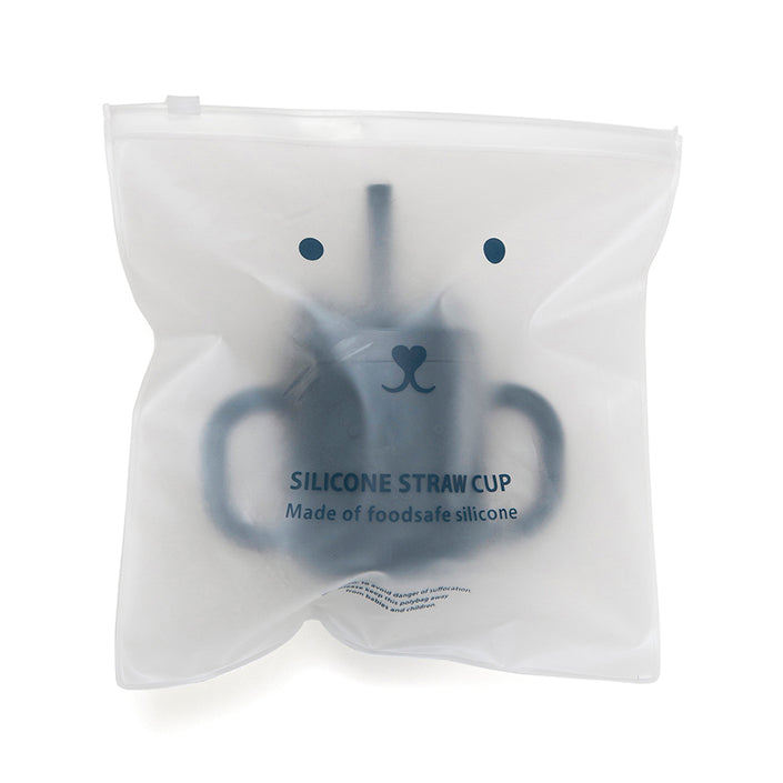 Silicone straw cup with handles balsam blue