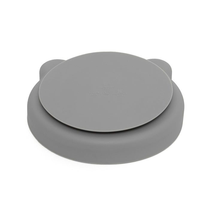 Silicone suction plate bear pewter green