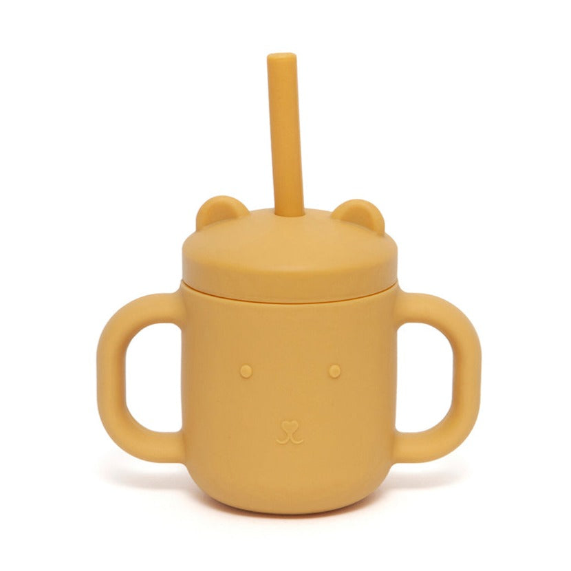 Silicone straw cup with handles baked clay – Petit Monkey