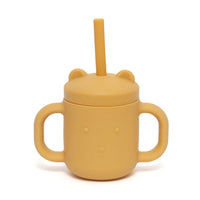 Silicone straw cup with handles ochre