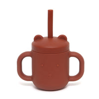 Silicone straw cup with handles baked clay