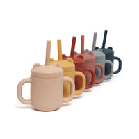 Silicone straw cup with handles baked clay