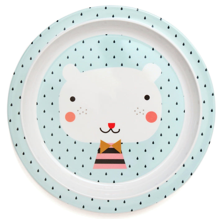 Melamine plate bear drops blue border