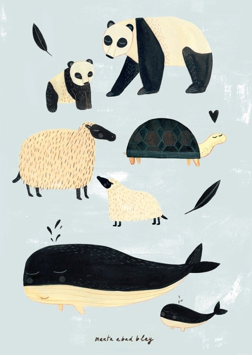 Poster black + white animals grey 50 x 70 cm