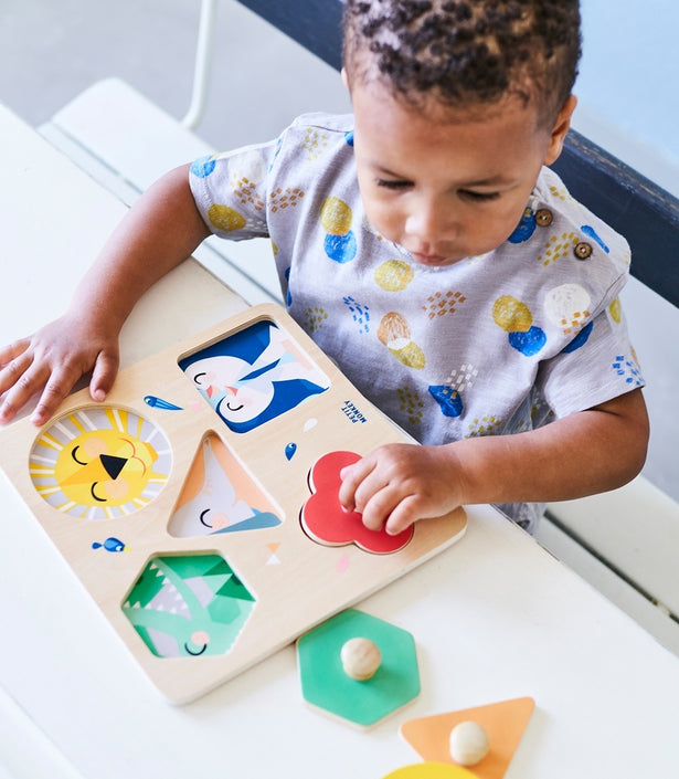 Wooden puzzle one day at the zoo