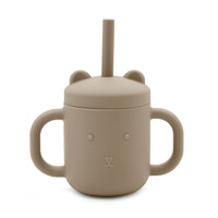 Silicone straw cup with handles taupe
