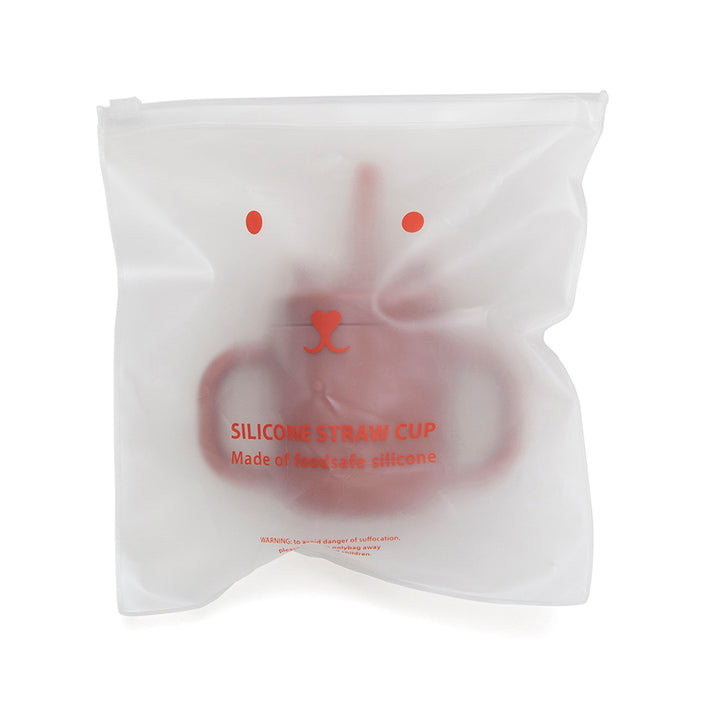 Silicone straw cup with handles baked clay