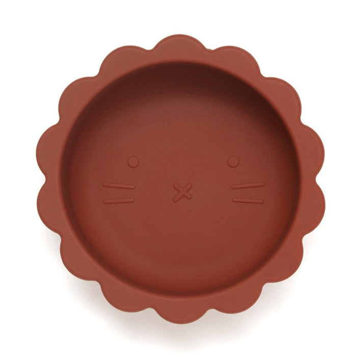 Silicone suction bowl lion baked clay