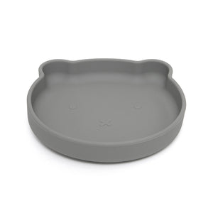 Silicone suction plate bear pewter green