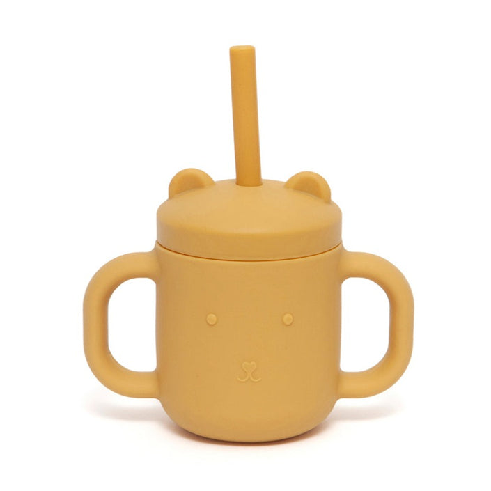 Silicone straw cup with handles ochre