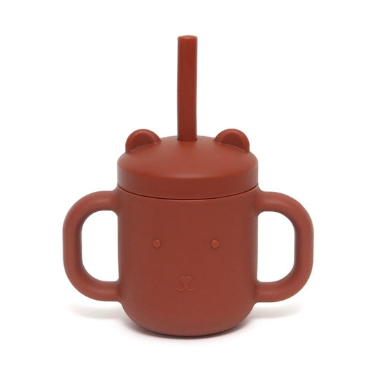 Silicone straw cup with handles baked clay