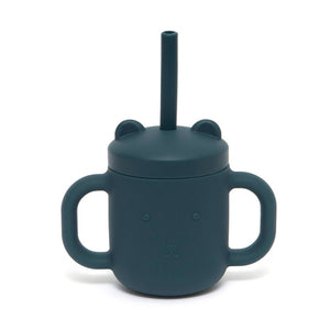 Silicone straw cup with handles balsam blue