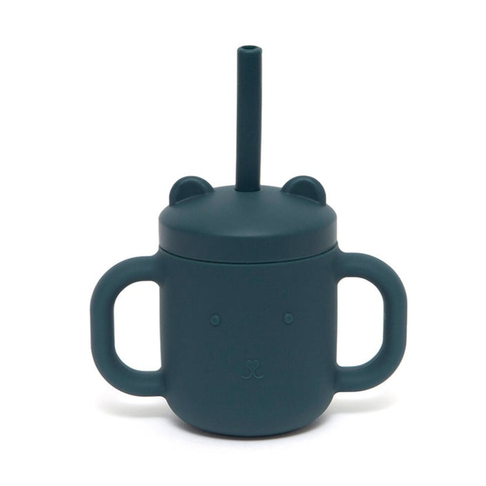 Silicone straw cup with handles balsam blue