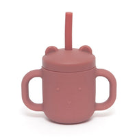 Silicone straw cup with handles mahogany rose
