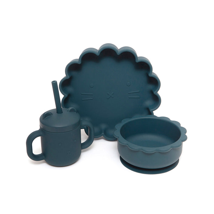 Silicone straw cup with handles balsam blue