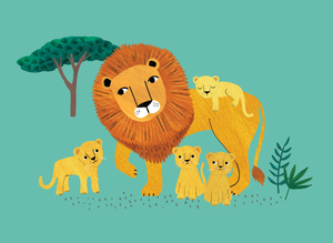 Postcard Lion and cubs