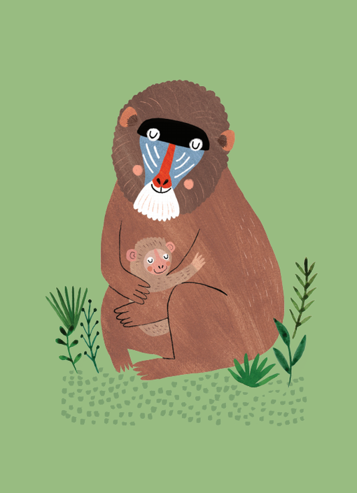 Postcard Mandril and cub