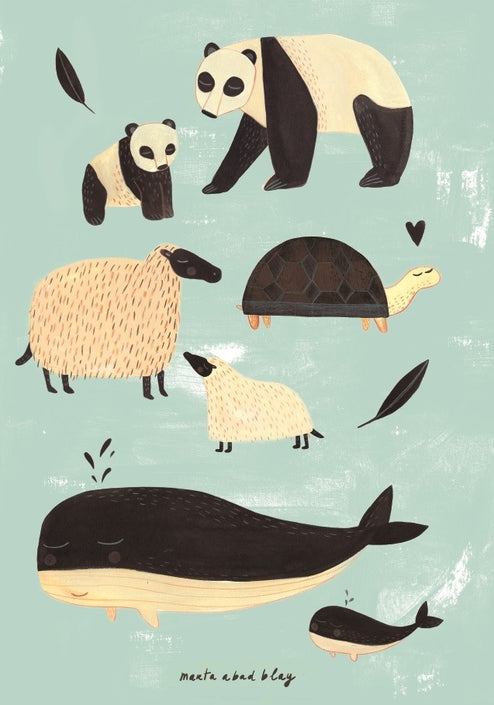 Poster black + white animals mint 50 x 70 cm