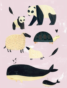 Poster black + white animals pink 50 x 70 cm